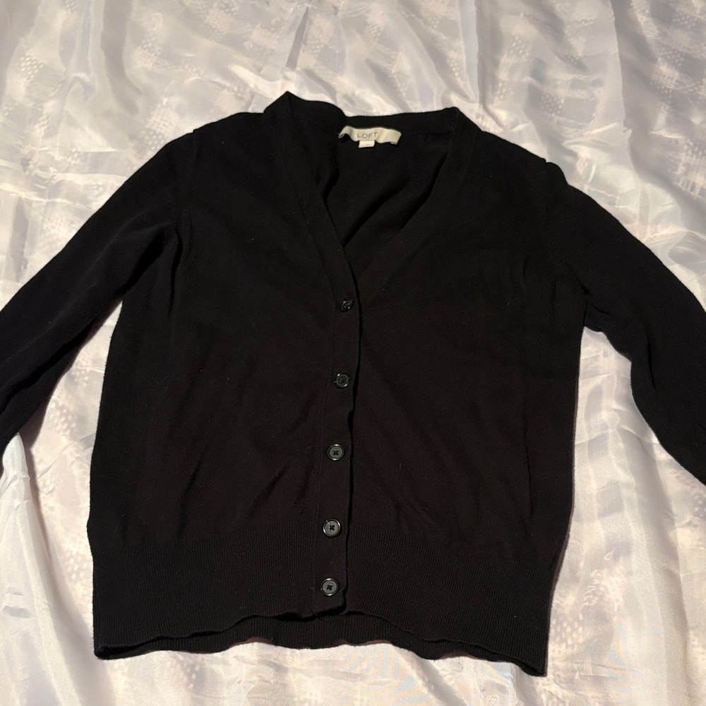 Loft Black Women's Fitted Cardigan 3/4 Sleeve size Medium